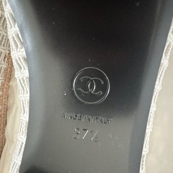 CHANEL REV CC Raffia Crochet Woven Two Tone Cap Toe Ballerina Ballet Flats - Picture 13 of 14